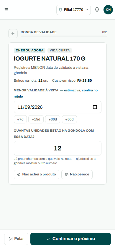 Tela real da Ronda de validade no celular